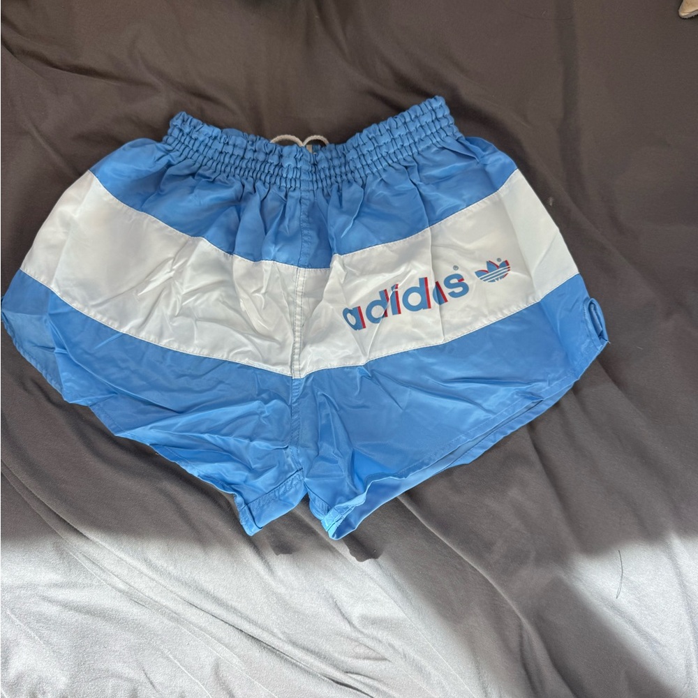 VINTAGE Adidas Sky Blue and White Logo Shorts